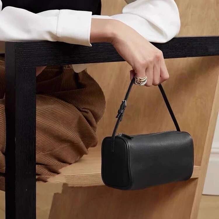 90S Top-Grain Cowhide Pen Case Versatile And High-End Round Bag, Women's Casual Underarm Handbag