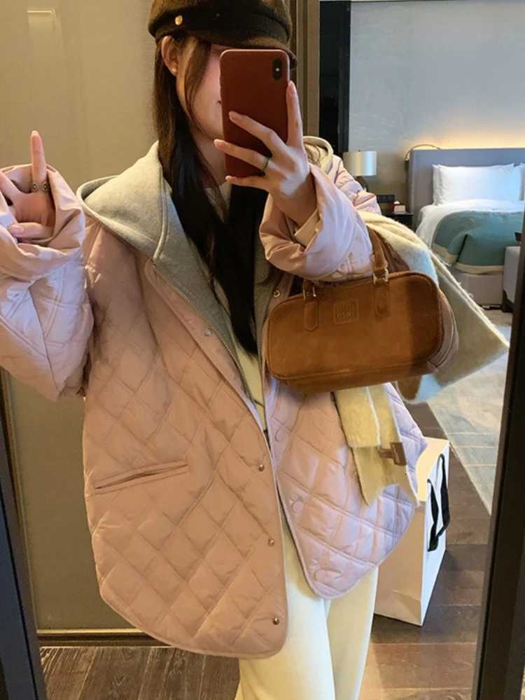 Female Basic Quilted Loose Parkas Jackets Women New Autumn Winter Womens Casual Hooded Solid Black Padded Bomber CoatsT251201