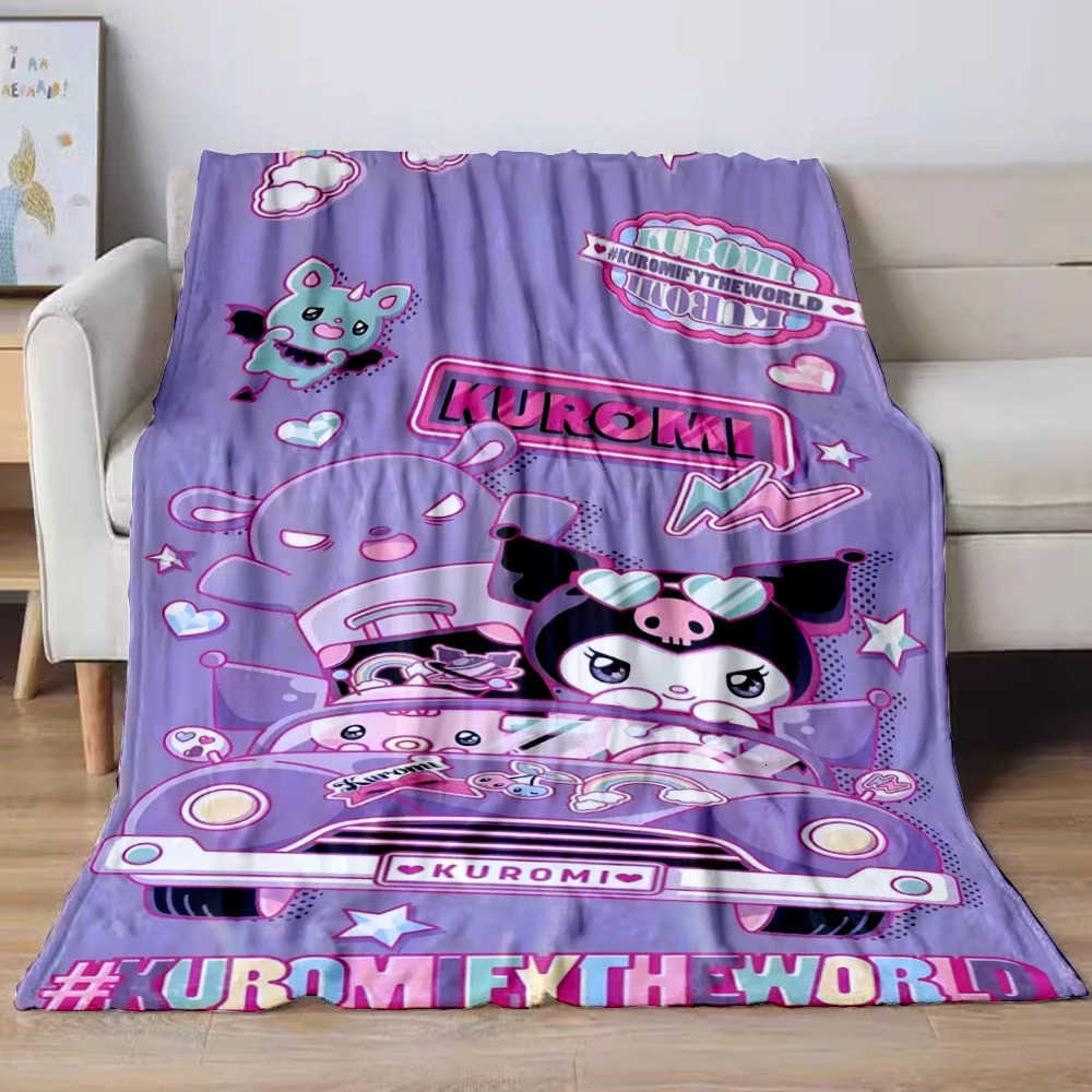 Sanrio Kuromi Cartoon Blanket Kawaii Flannel Blanket Child Soft Quilt Thicken Plush Sofa Four Season Multifunctional Nap Blanket H251201