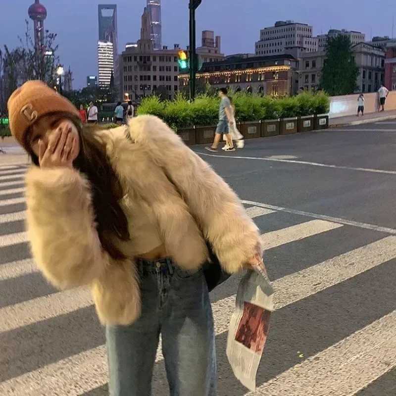 Faux Fur Coat Women Clothing Y2K Autumn New Fashion Casual Imitation Fox Fur Jacket Crop Loose All Match Warm Female WinterT251201