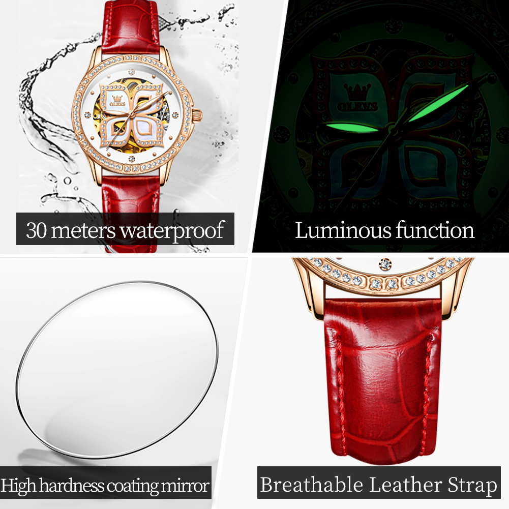 OLEVS Designer Fashion High-end Business Watch Watch Brand Four-leaf Clover Hollow Diamond Set Luminous Women's Watch Luxury Free Shipping Wholes