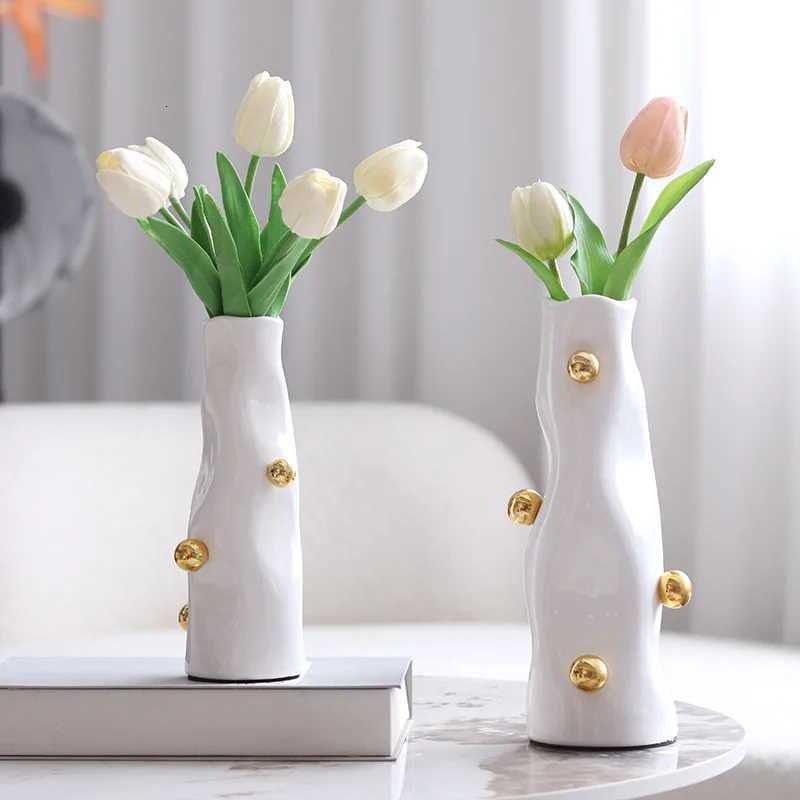 Resin Vase Abstract Golden Ball Art Deco Bead Point Tabletop Ornament Flower Vase Floral Arrangement Accessories He Decoration Y251201