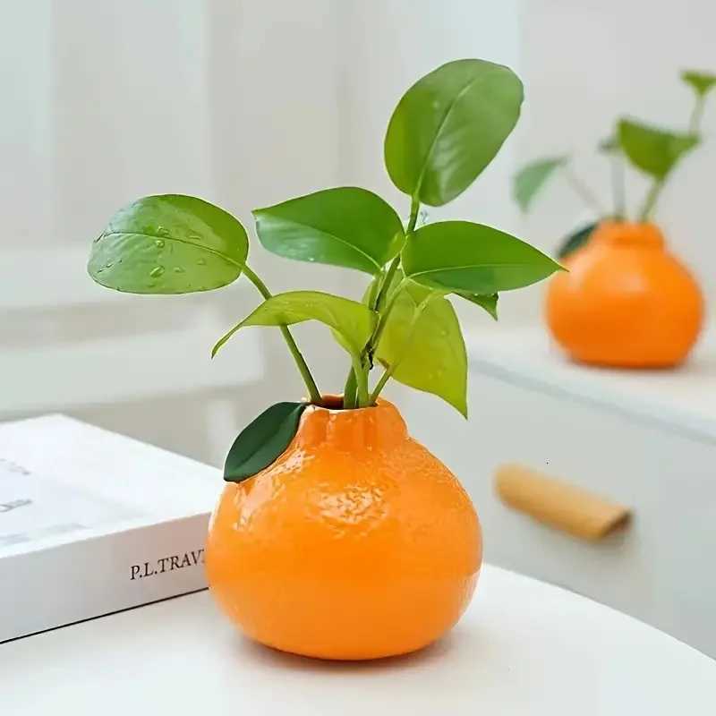 1pc Fashion Orange Design Ceramic Vase Suitable For Hydroponics - Perfect Cho For Living Ro And Off Decoration Y251201