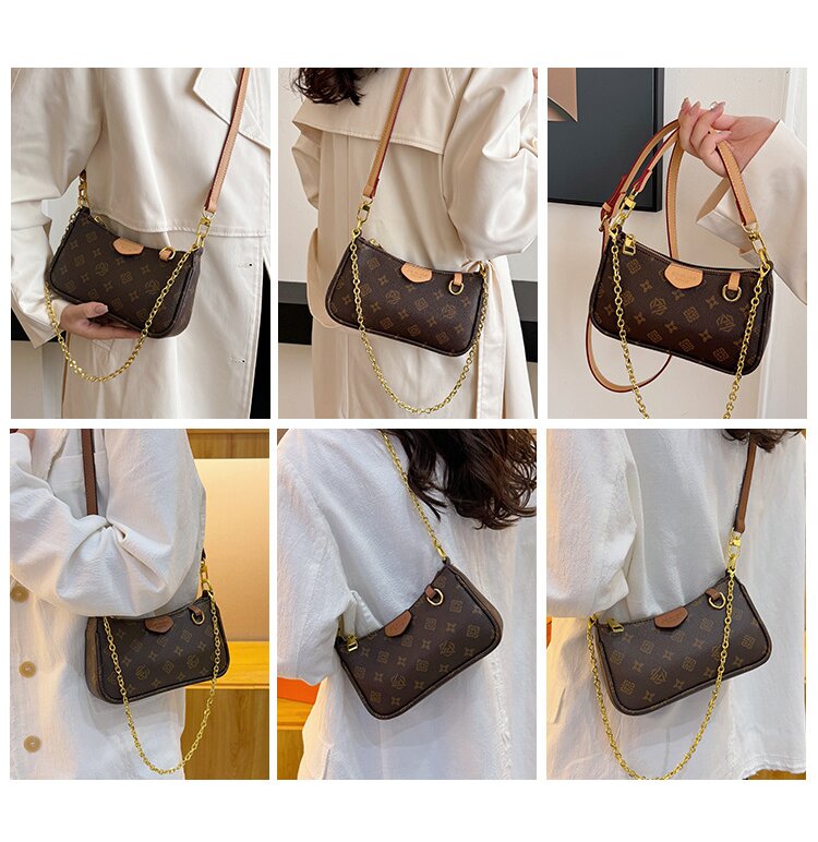 Luxury handbags, women's shoulder bags, underarm bags, chain-print crossbody bags, handheld underarm bags, vintage print women's small bags,