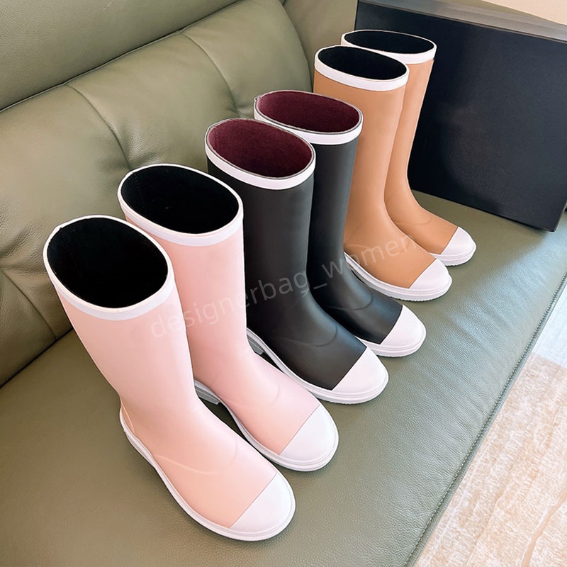 Designer rain boots vantage women long boots fashion thick heel hihg boots luxury letter round toe women rubber rain boot new waterproof slip high tube rain shoes