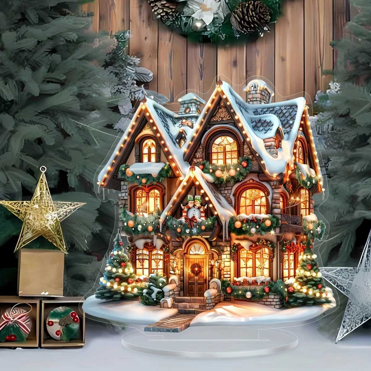 Christmas 2D Acrylic Castle Snow House Wooden Hanging Pendant Xmas Decoration For He Christmas Party New Year Gift Navidad H251129