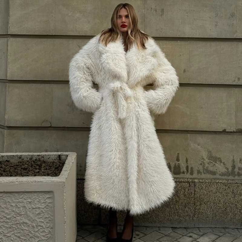 Tuularose Women Belted Fur Coats Fashion Casual Plush Thickened Long Sleeve Long Fur Coats Autumn Warm Luxury New Female OutwearT251201