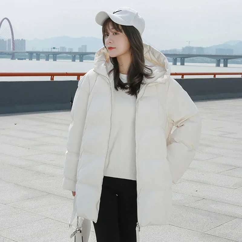 Winter New Style Puffer Jackets Women White Zipper Long Down Jacket Woman Korean Loose Hooded Bubble Coats FemaleT251201