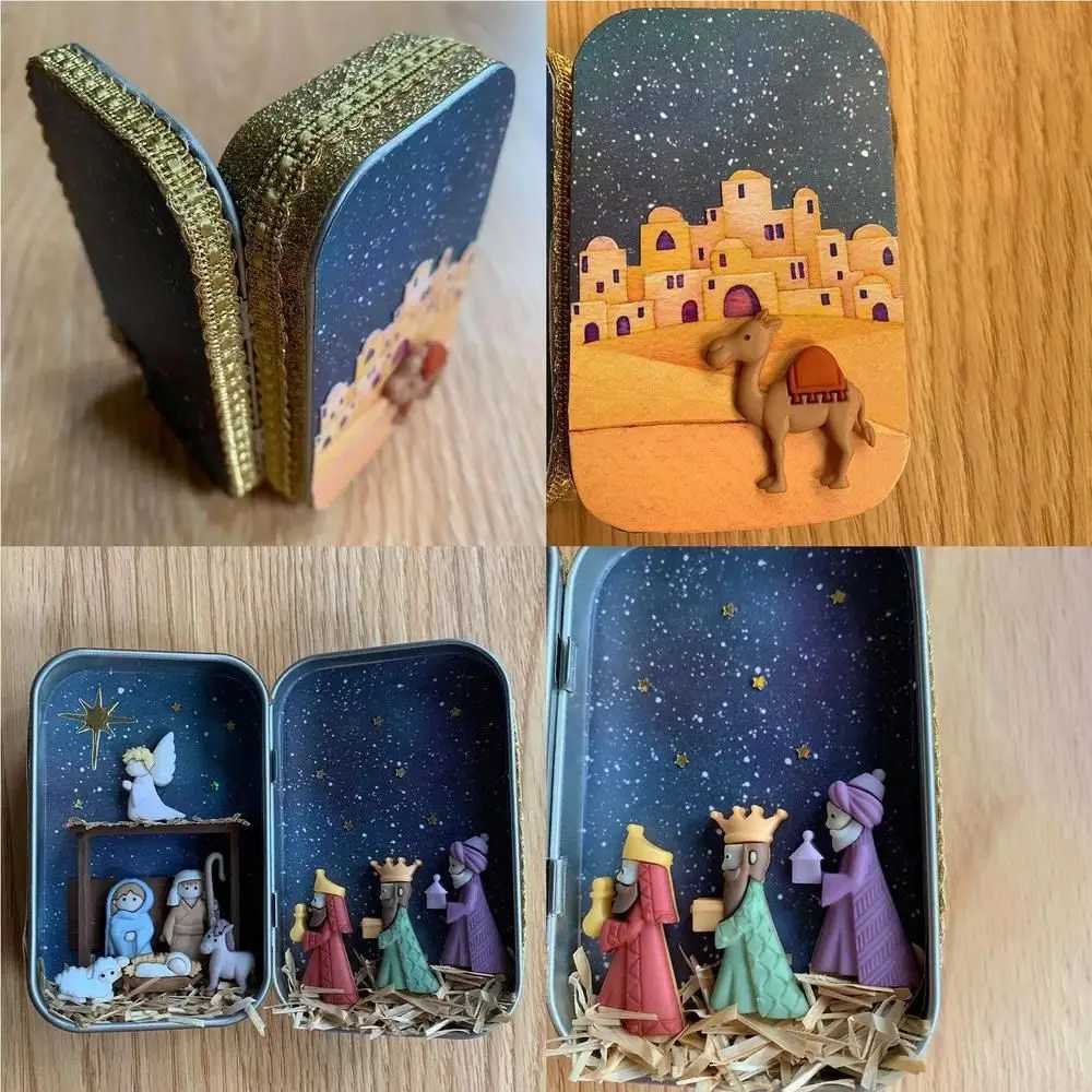 Exquisite Christmas Nativity Box Colorf Cartoon Christmas Crib Ornament Easy Carrying Desktop Figurine Ornament Living Ro H251129