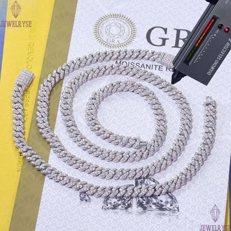 NUOYA High Quality 6MM VVS Moissanite Link Hip Hop Jewelry Women White Gold Cuban Chain Necklace for Gift