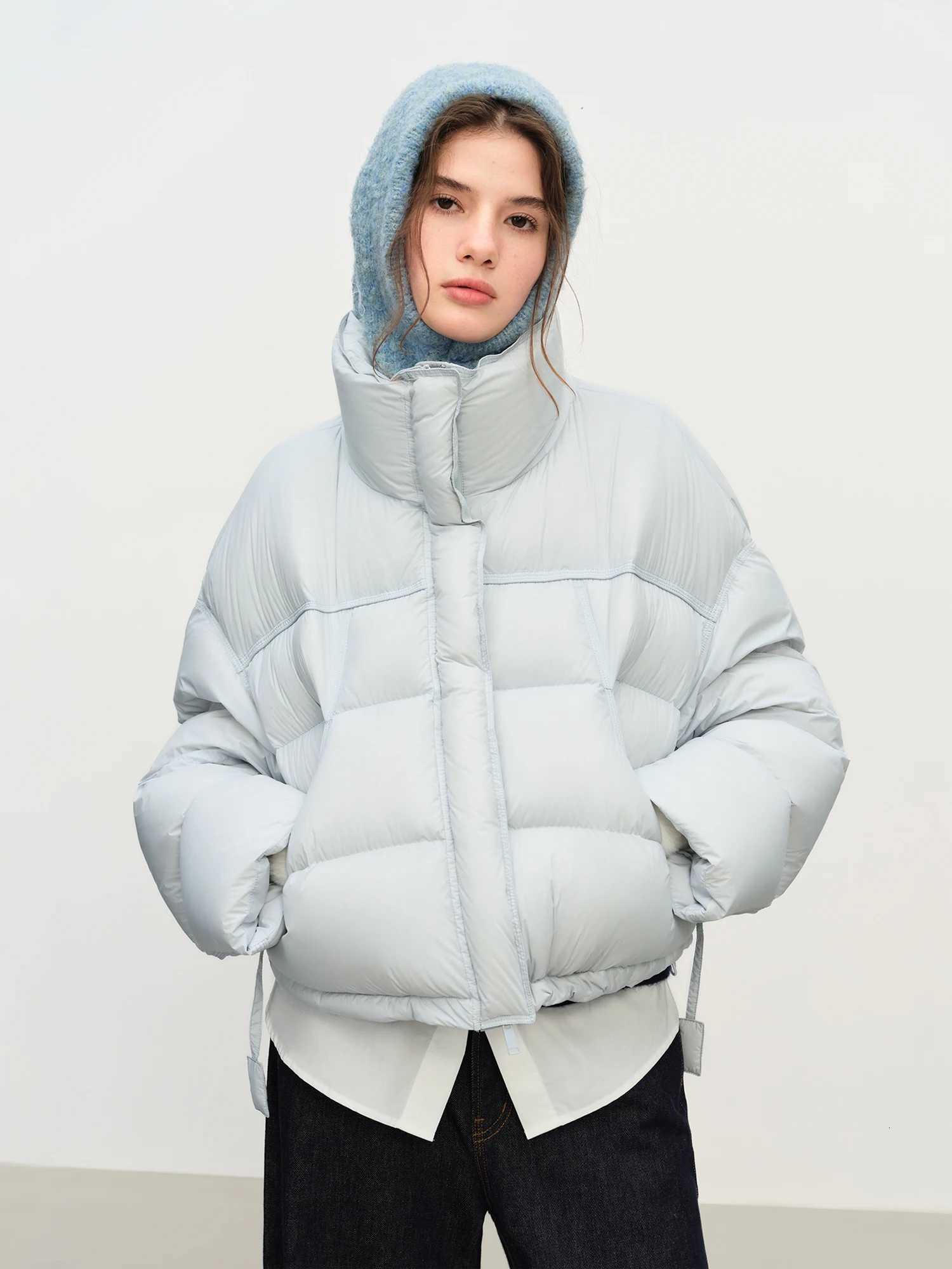 FSLE Winter 2025 Women Cloud-Like Puffer Coat - Stand Collar Short Down Jacket Lazy Chic Style Glossy Finish for Casual ComfortT251201