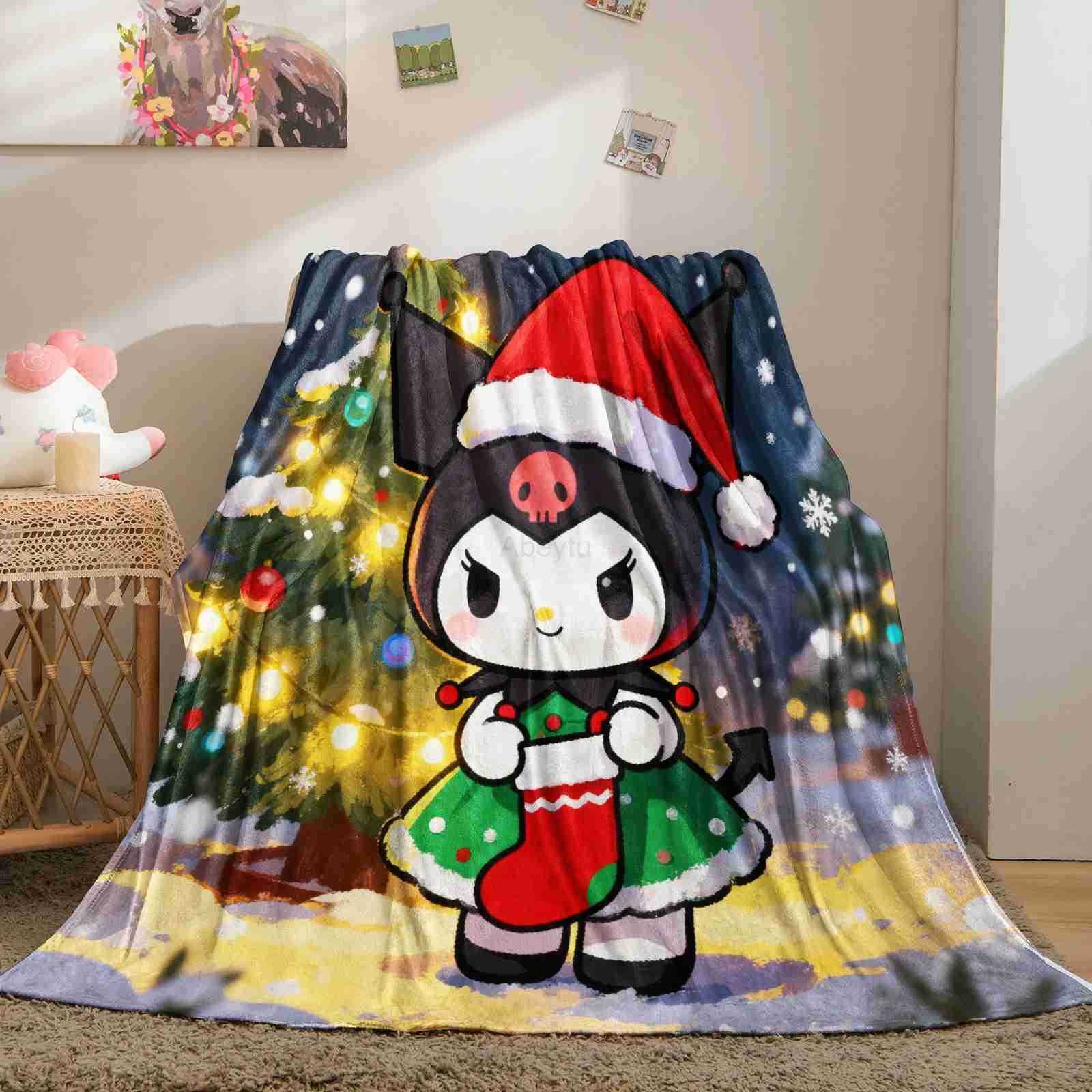 Sanrio Hot Cartoon Kawaii Kuromis Christmas Printed Blanket Flannel Fluffy Blanket For Bed Cartoon Sofa Travel Blanket Child Adult Gift H251201