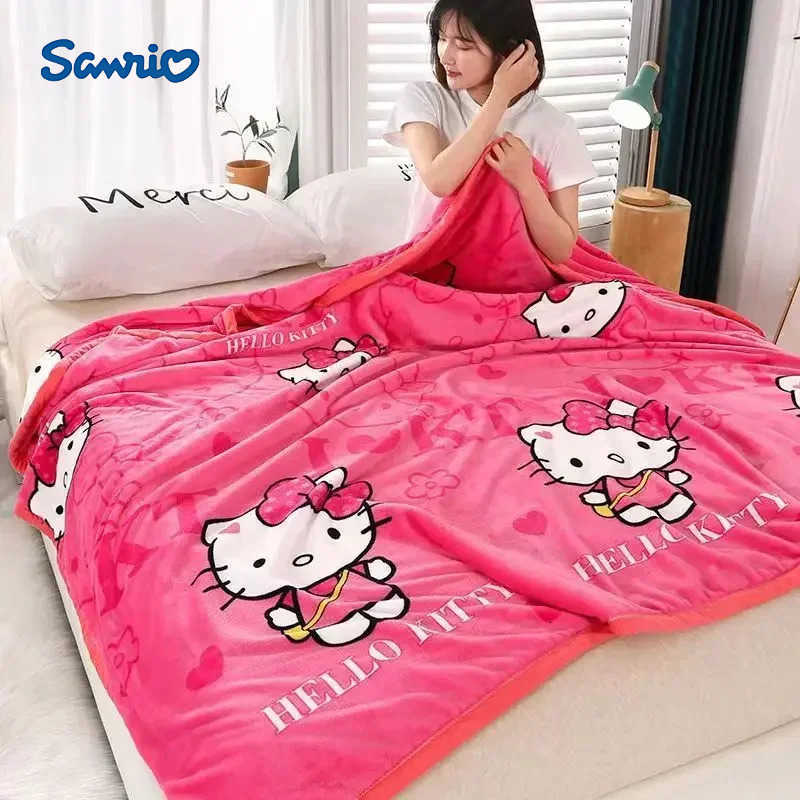 Sanrio Hello Kitty Cartoon Blanket Kawaii Kt Cat Home Textile Flannel Soft Warm Throw Blanket Bedding Sofa Cover for Girls Gift H251201