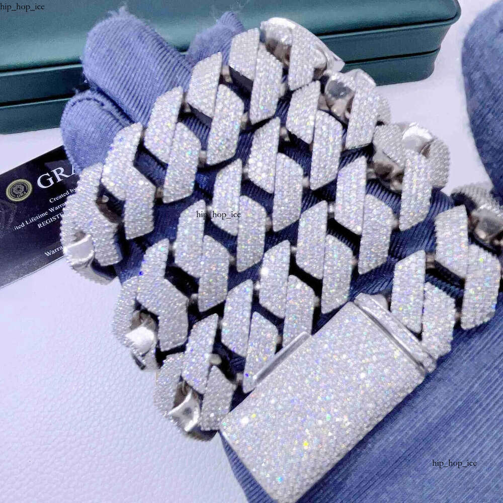 Moissanite Cuban Link Chain 20mm 3 rows Pendant necklaces lced out Pass Diamond Tester Sterling Sier Necklace