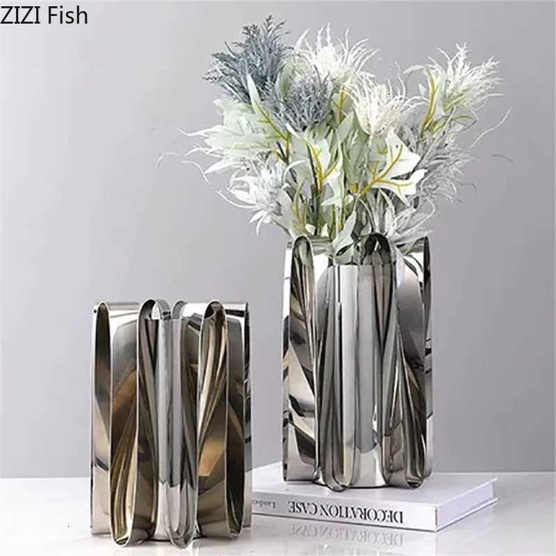 Silver-plated Metal Vase Artificial Flower Decorative Flowers Pots Desk Decoration Floral Arrangement Ro Aesthetic Decor Y251201