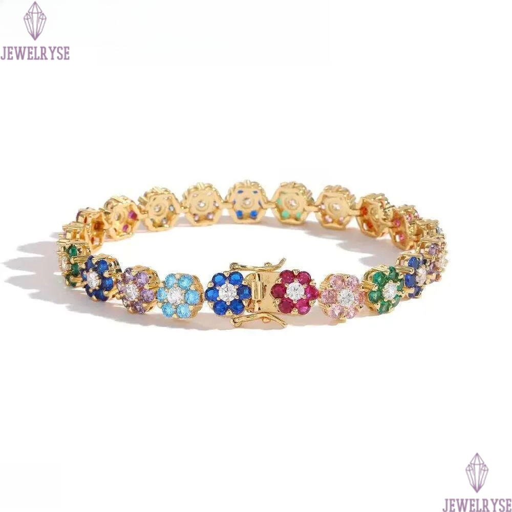 Hip-Hop tennis Sterling Sier VVS Moissanite dia cluster iced out cuban chain for men women colorful floral bracelet necklace