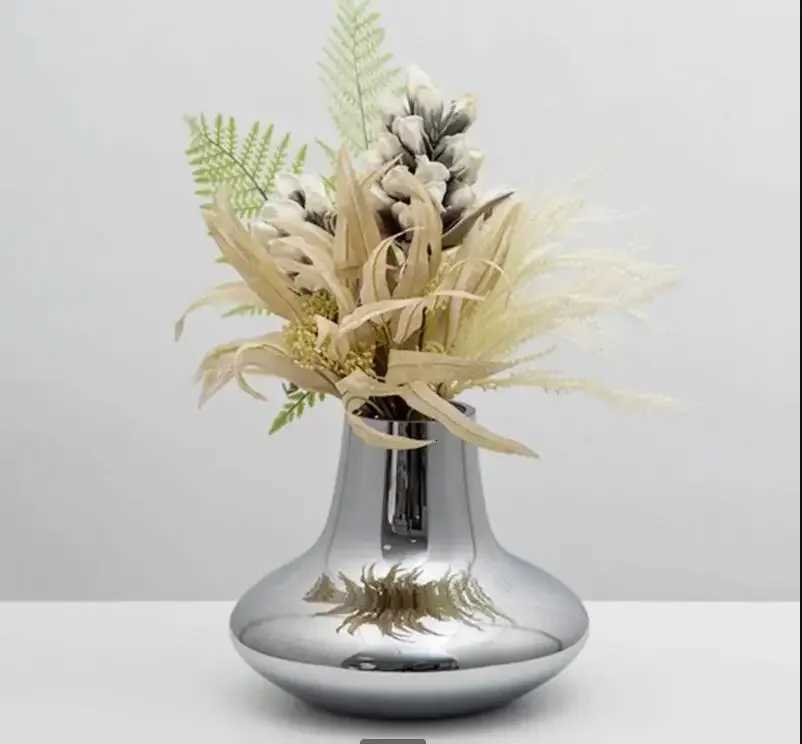 Silver Vase Decorative Ornaments Desktop Flower Arrangement Container Decor Hydroponic Vases Y251201