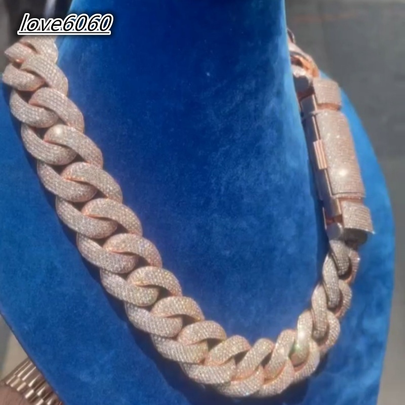 Bulk Size 25MM S925 Solid Silver Iced Out Hip Hop Jewelry Moissanite Diamond VVS Miami Cuban Link Chain