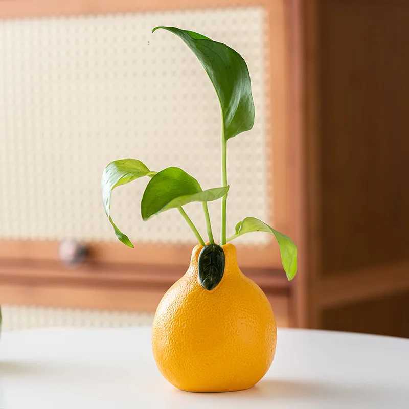 Orange Vase Ceramic Vase Pelo Simated Fruit Ornaments Hydroponic Flowerpot He Decoration Accessories Flowervase Y251201