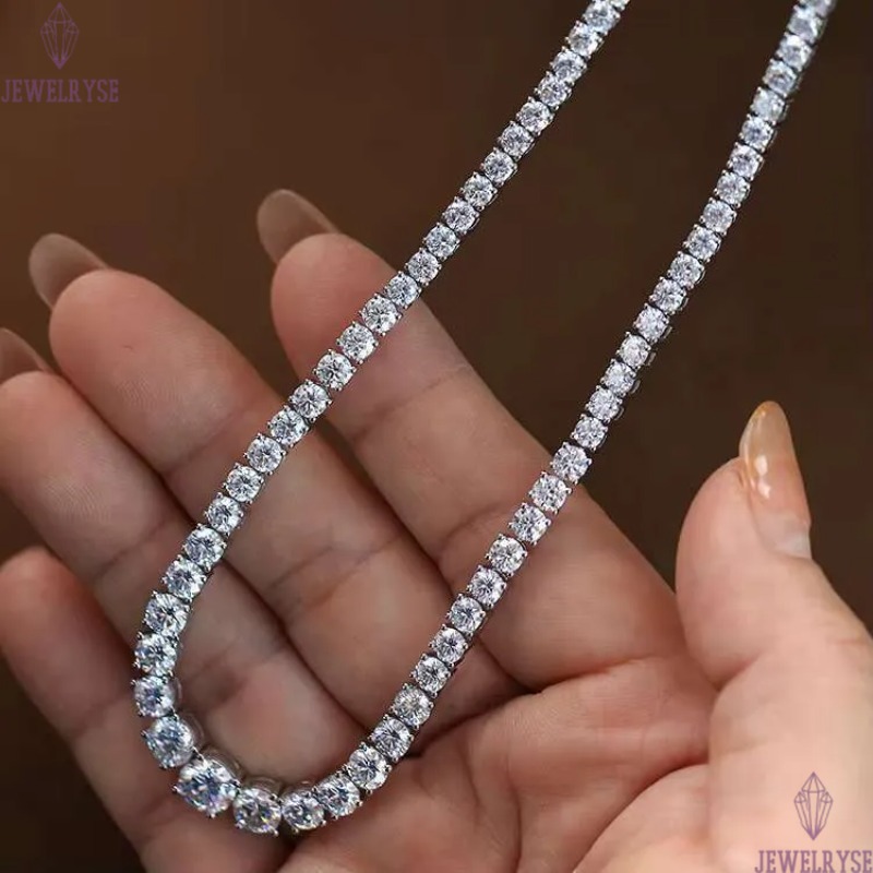 AAA Gems White Gold Vermeil Graduated Size 3.5mm VVS Moissanite Dia Tennis Chain Necklace for Women Fine Craftsmanship Precise Setting of Moissanite S