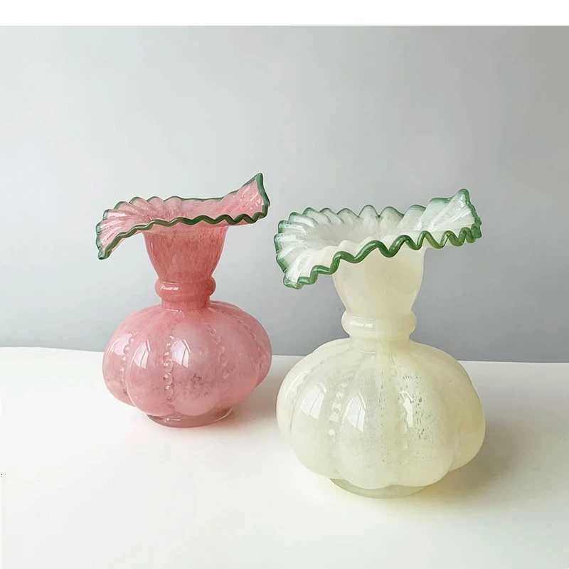 Vase Pumpkin Shape Wave Retro European Hand-made Floral Arrangement Accessories Terrarium Flower Vases Y251201