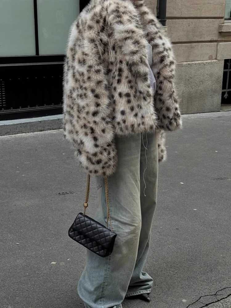 HH 2025 Winter Leopard Print Faux Fur Jackets For Women Long Sleeve Lapel Thick Warm Soft Fluffy Fur Coats Lady Loose StreetwearT251201