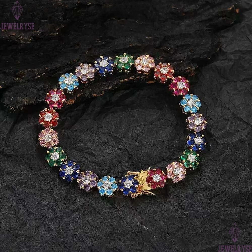 Hip-Hop tennis Sterling Sier VVS Moissanite dia cluster iced out cuban chain for men women colorful floral bracelet necklace