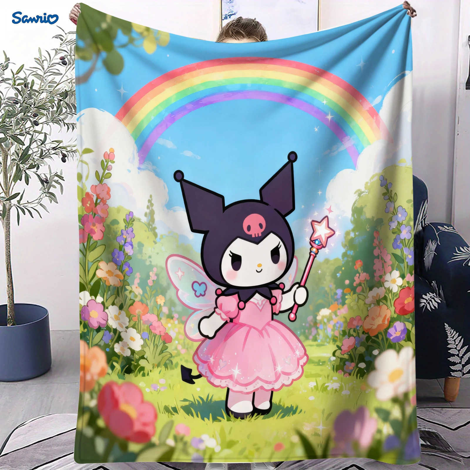 Sanrio Cute Cartoon Kuromi Blanket Fluffy Children and Adults Sofa Plush Bedspread Throw Blanket for Sofa Bed Birthday Gifts H251201