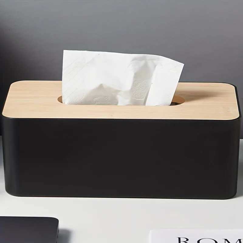 Wood Grain Tissue Box with Lid - Waterproof Bathro Organizer Plastic Cover for Countertop Vanity Off Space Saving H251201