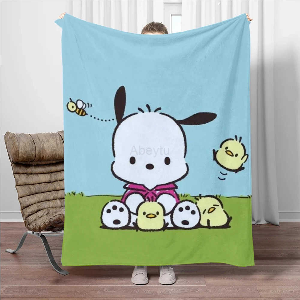 Sanrio 8 Size Dog Pochacco Flannel Throw Blanket for Sofa Bed Warm Soft Fluffy Kids and Adult Outdoor Travel Picnic Camping Gift H251201