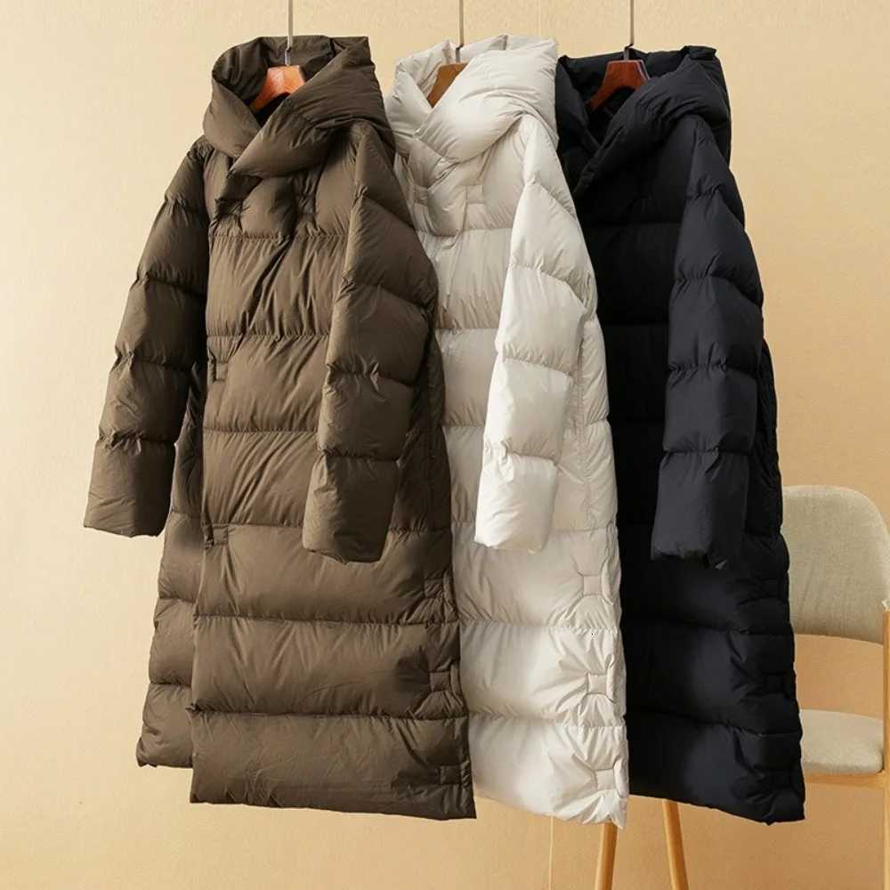 Down Jacket Women Long Hooded Parkas Coat Oversized 2024 New Fashion Lightweight Warm 90 White Duck Down Coats Winter OvercoatT251201