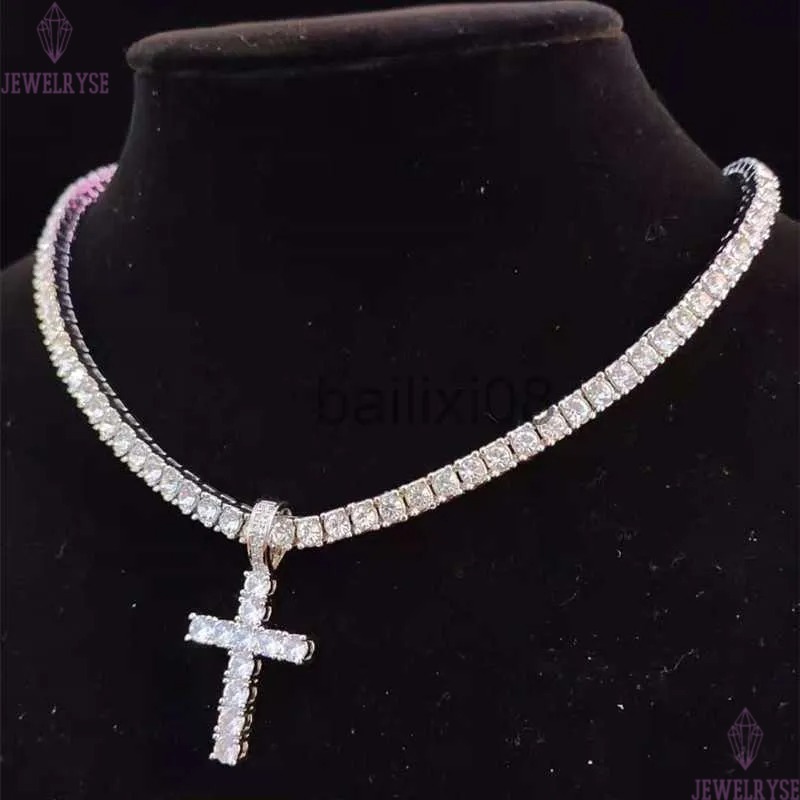 Necklaces Men Women Hip Hop Cross Pendant Neckle with 4mm Zircon Tennis Chain Iced out Bg Neckles HipHop Jewelry Fashion Gift J230620