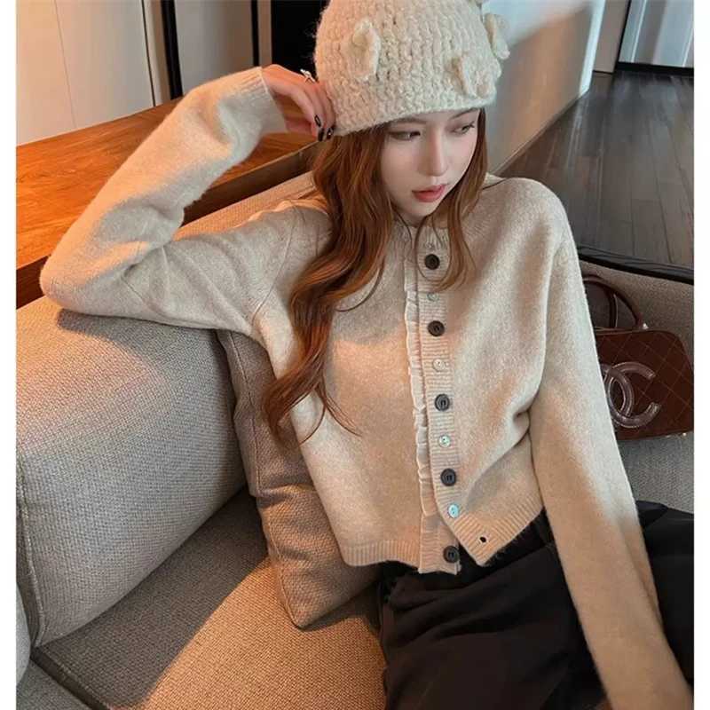Sweet Korean O Neck Solid Color Lace Soft Womens Sweater Cardigan Spring Autumn New Fashion Versatile Long Sleeved Lady Coat M260306
