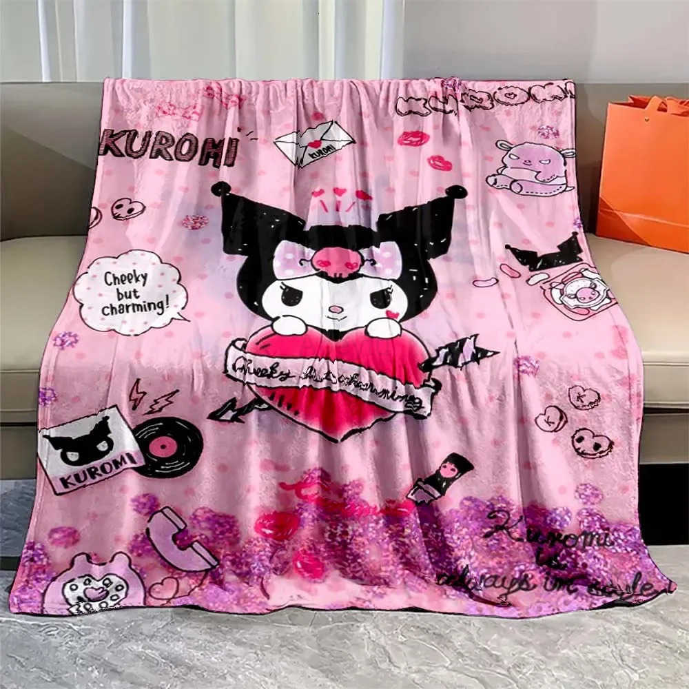 Sanrio Kuromi Flannel Cartoon Fluffy Blanket Soft Quilt Thicken Plush Blanket Cartoon My Melody Sofa Blanket Child Adult Gift H251201