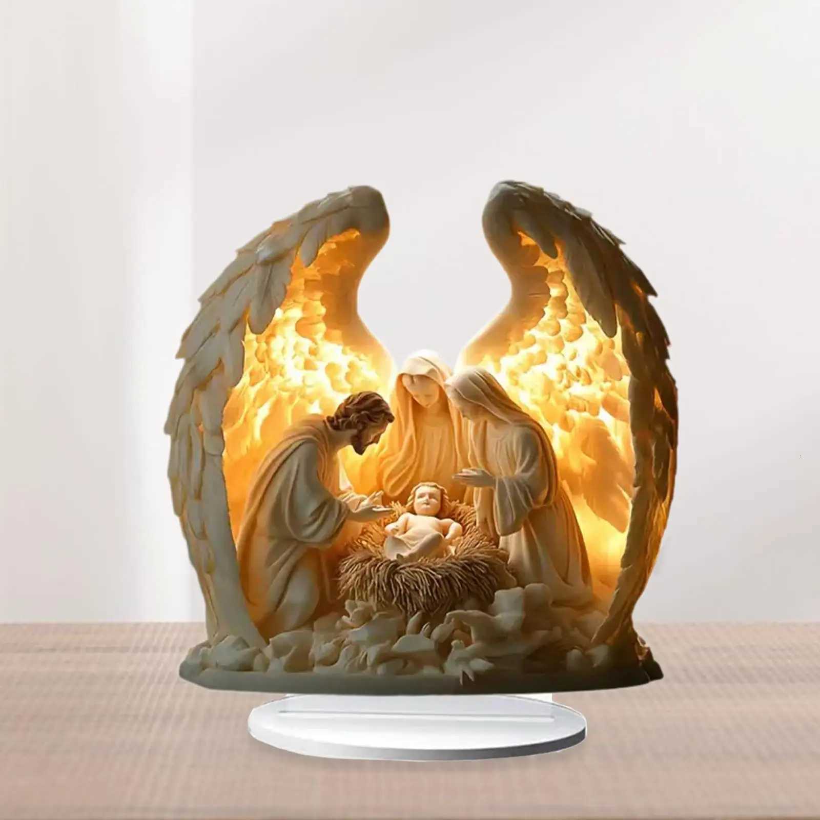 Christmas Nativity Scene Figurine Holiday Statue Desk Acrylic Table Ornament nativity scenes for christmas table Centerpiece H251129