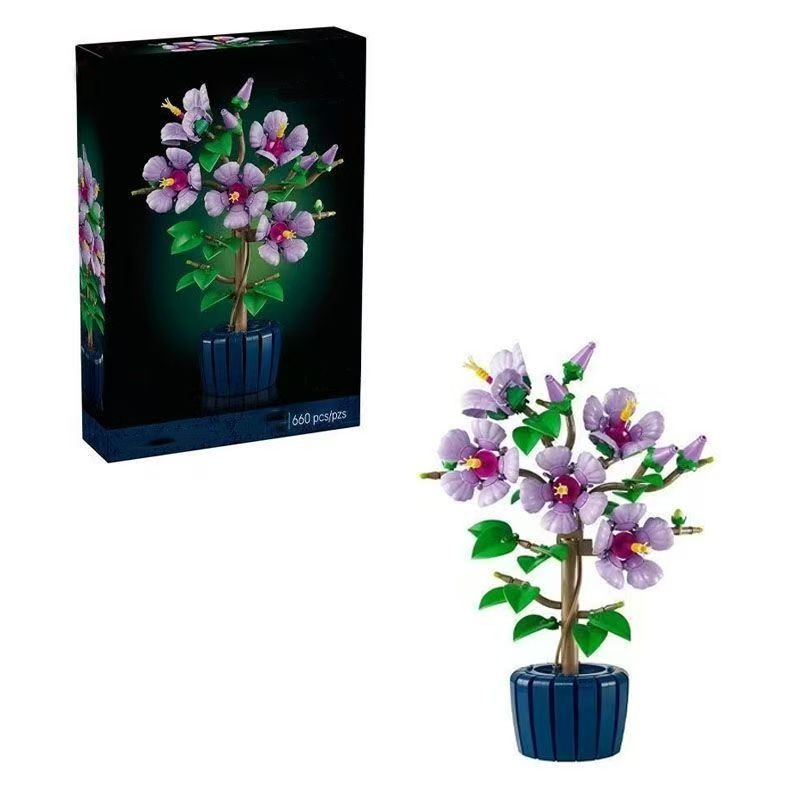 2025 new 660piece plant hibiscus flower assembly kit 5 large flower bouquets with vases Christmas decoration building blocks Birthday gift