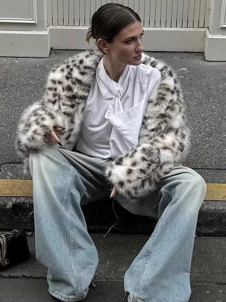 HH 2025 Winter Leopard Print Faux Fur Jackets For Women Long Sleeve Lapel Thick Warm Soft Fluffy Fur Coats Lady Loose StreetwearT251201