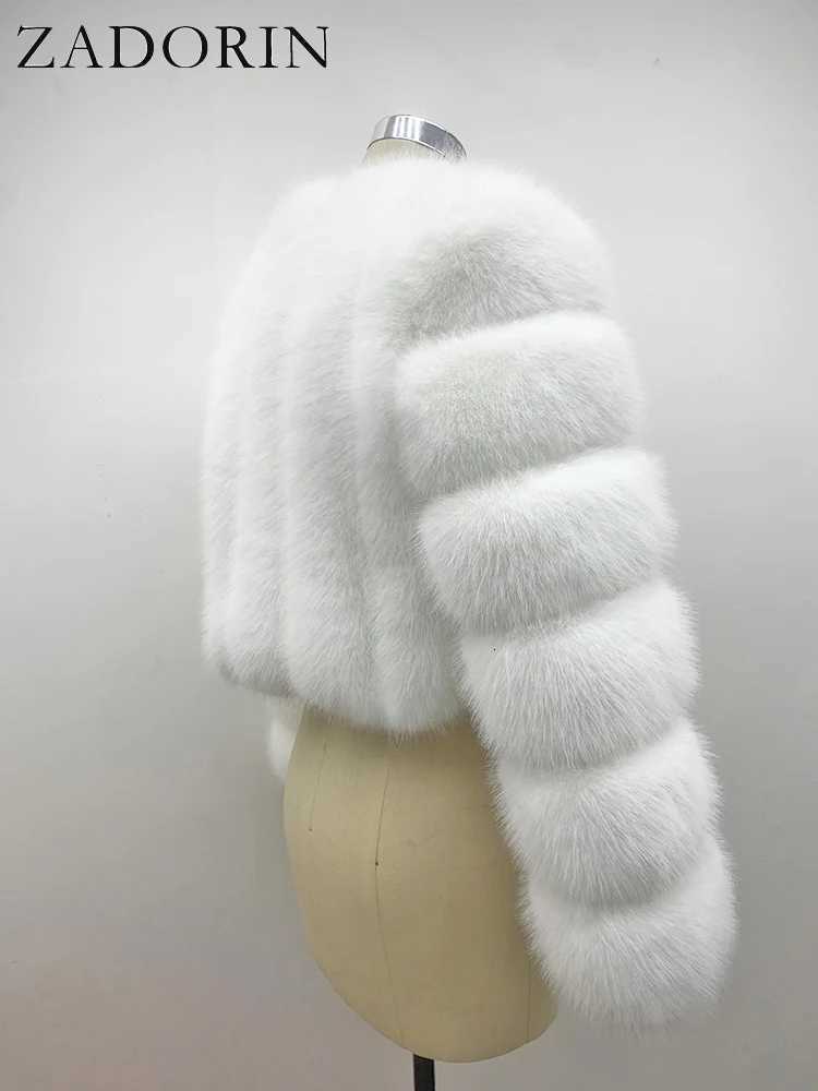 ZADORIN Luxury Fur Coats Long Sleeve Cropped Fluffy Faux Fox Fur Coat Women Pink White Jacket Tops Winter Jackets for Women 2025T251201