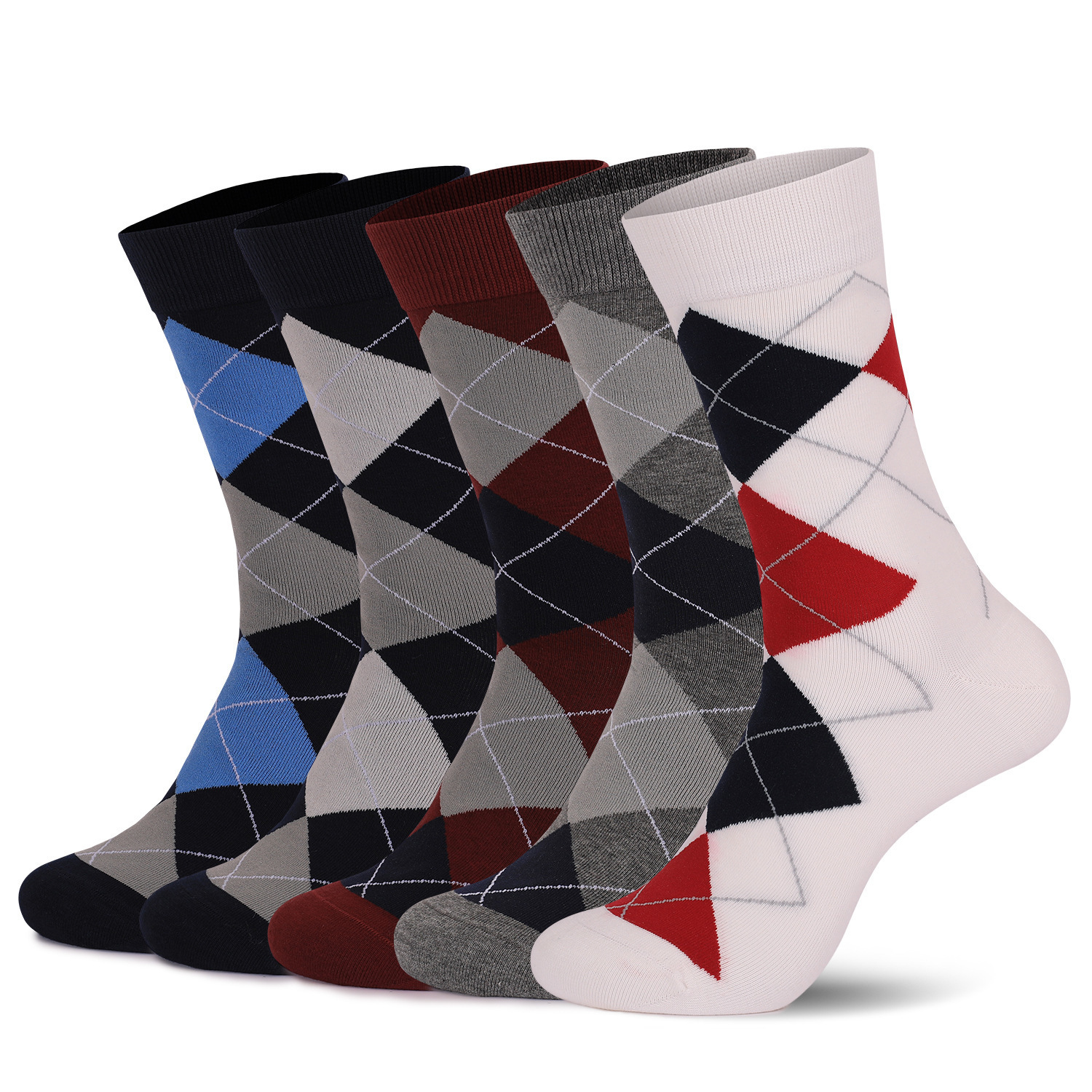 New Mens Business Mid-Calf Socks British Style Diamond Pattern Commuter Socks Office Mens Thickened