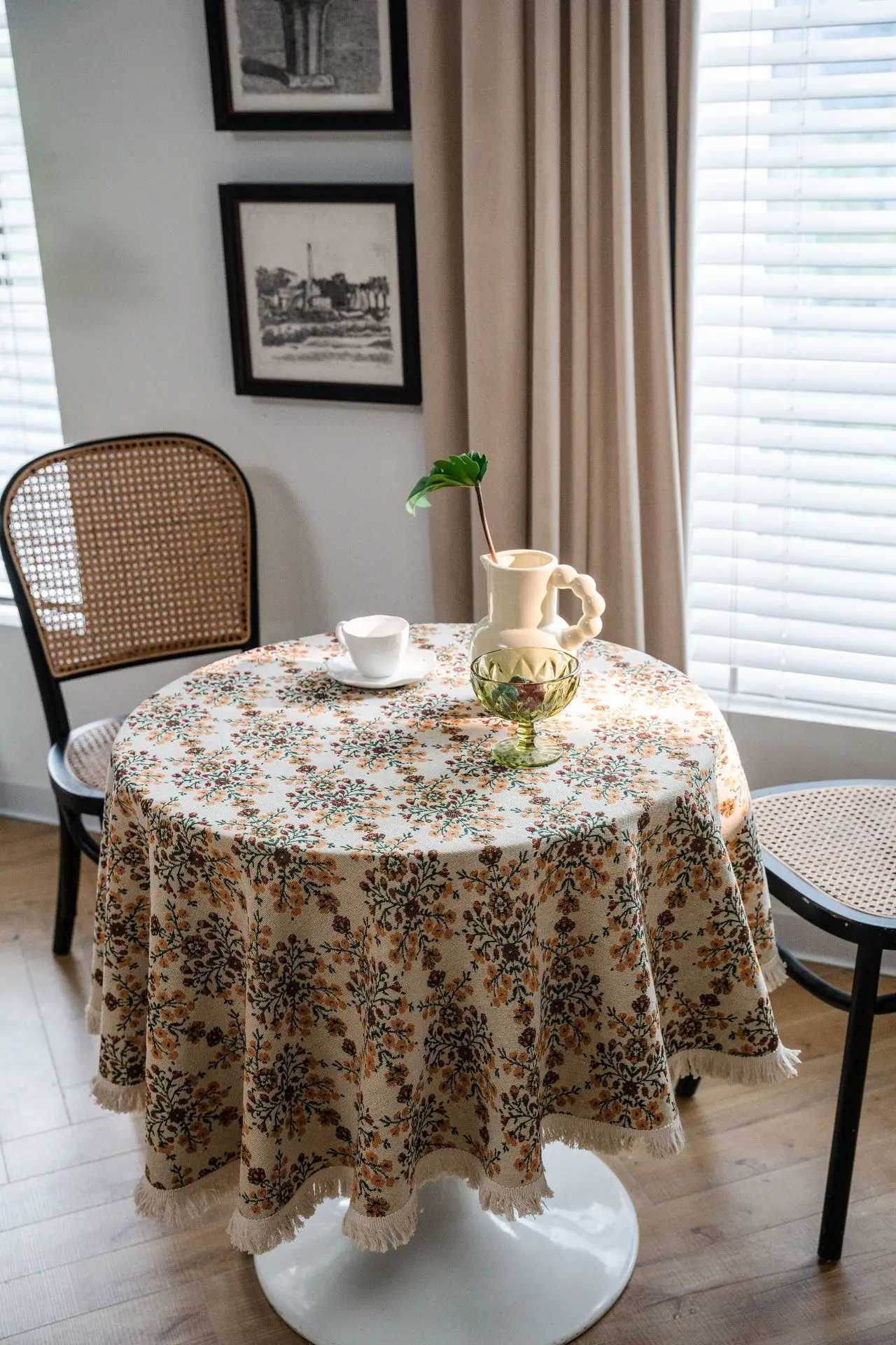 Cotton Linen Round Tablecloth with Tassel Coffee and Tea Table Cover Dining RoomTable Cloth American Furniture Home Decorate Y251201