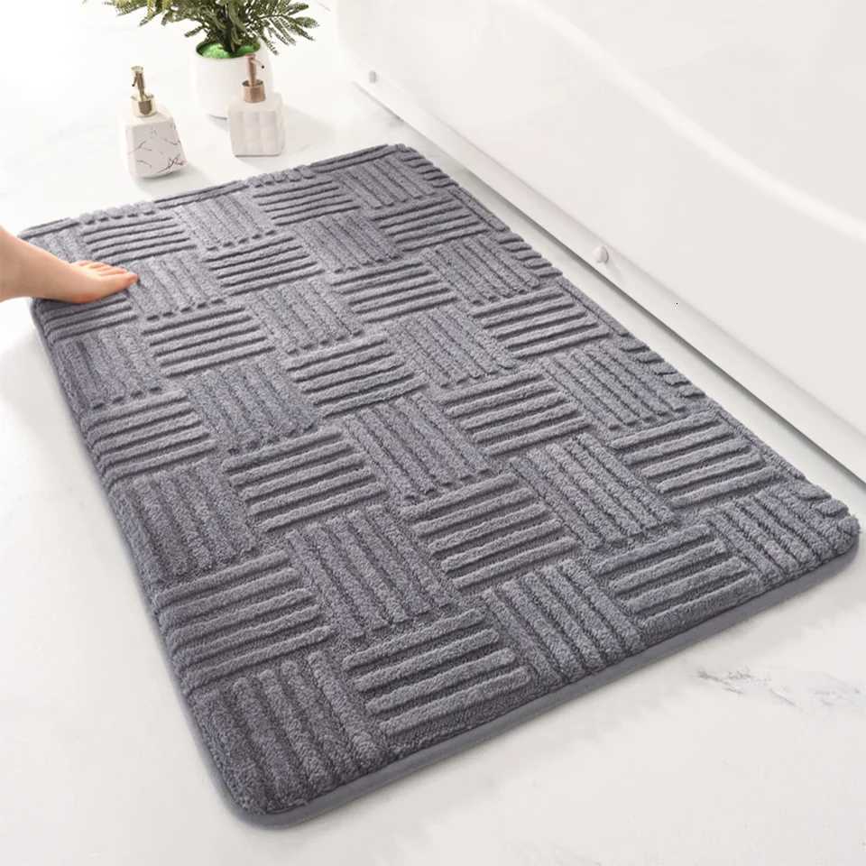 Thicke absorbent striped floor mat solid color bathro carpet bedro cfortable cotton velvet non-slip mat entrance mat H251129