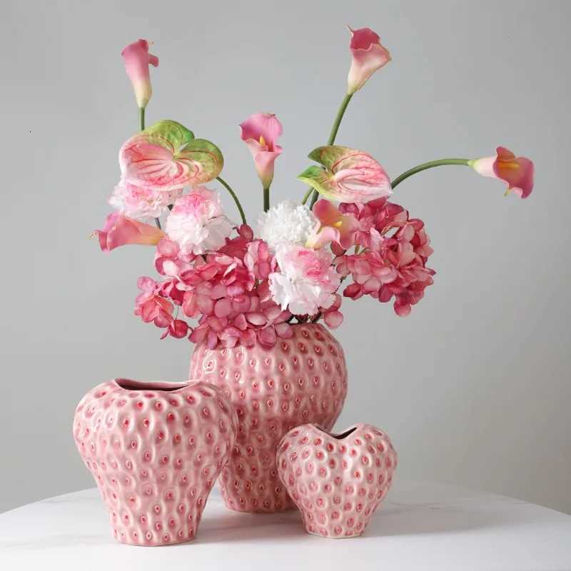 Strawberry Vase Ceramic High Art Ornaments Living Ro Off Dining Table Ceramic Flower Arrangement Vase Red Fruit Container Y251201