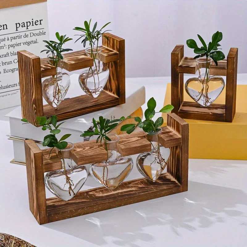 Tabletop Planter Propagation Station Hydroponic Plant Vase with Wooden Tray Flower Container for He Off Decoration Y251201