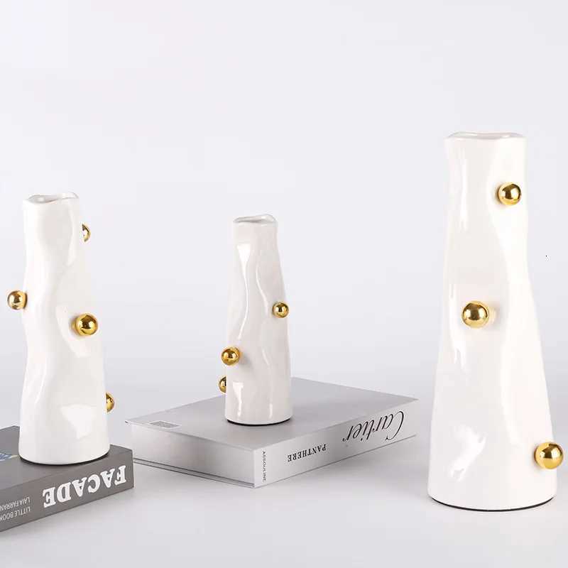 Resin Vase Abstract Golden Ball Art Deco Bead Point Tabletop Ornament Flower Vase Floral Arrangement Accessories He Decoration Y251201