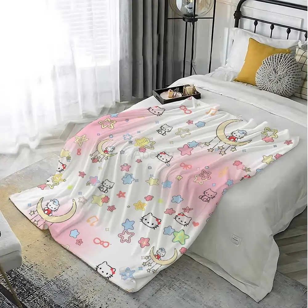 Sanrio Kawaii Hellos Cat Fluffy Soft Blankets for Bed Home Blanket Custom Bedroom Decoration Bedspread the Sofa Throw Warm Winter Knee H251201