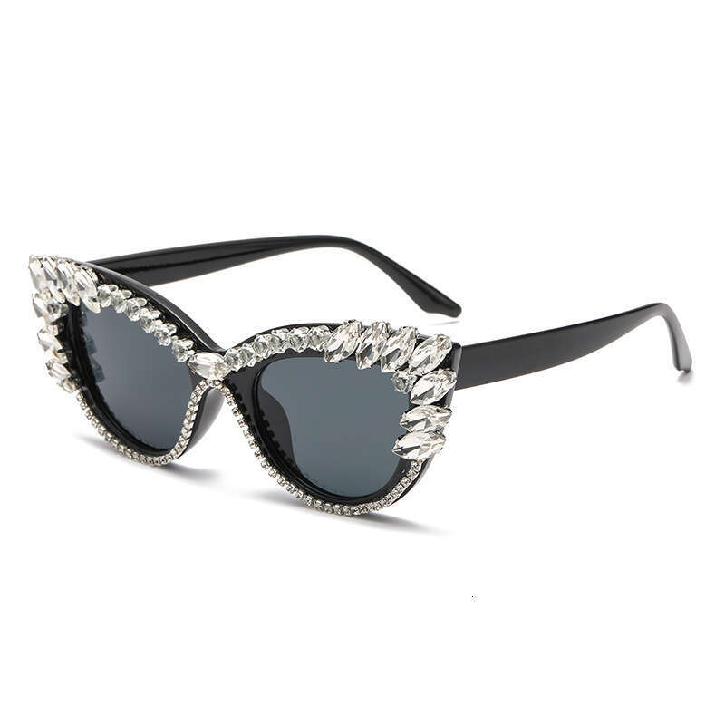 European and American Style Diamond-Studded Personality Fashion Cat Eye Large Diamond Glasses Women's Water Drop Shape Catwalk Sunglasses UV Prot