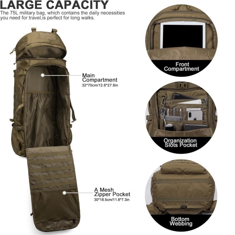 Ship from U.S. Military Internal Frame Backpack for HikingCampingHuntingRucksack Backpack with Rain Cover 250305FBB