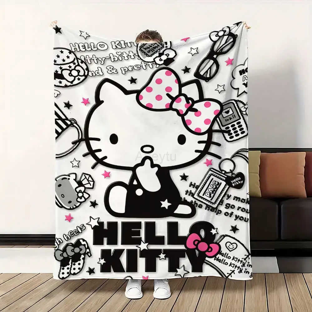 Sanrio Thermal Blankets for Bed Blanket 150cm X 200cm Kawaii Kitty Home and Decoration Luxury Bedding Fluffy Plaid Throw Knee Soft Nap H251201