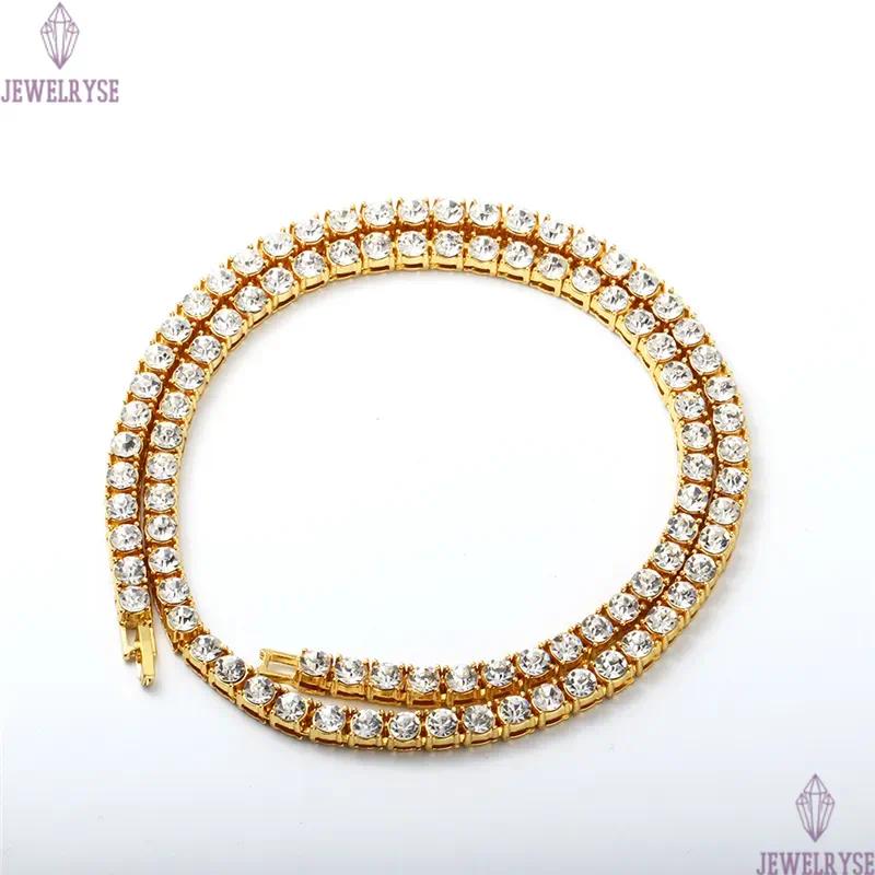 Iced Out Tennis Chains 1 Row Mens Necklaces Gold Silver Plated Luxury Fashion Artificial Diamond Rhinestone Bling Hip Hop Jewelry Bracelet for Women