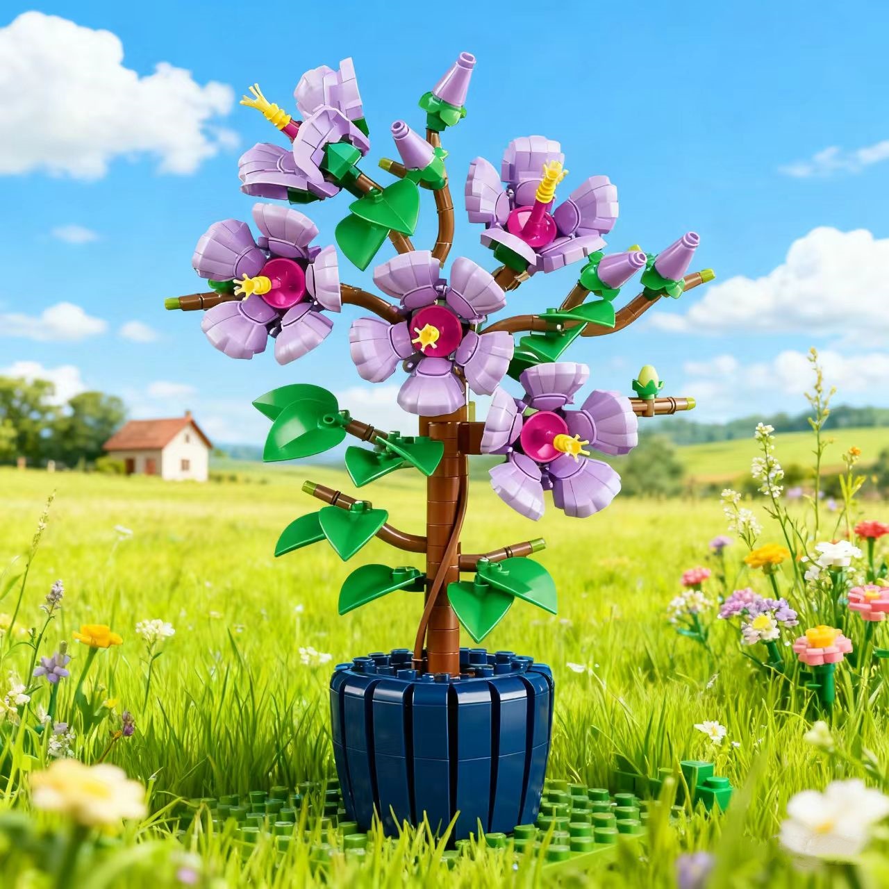 2025 new 660piece plant hibiscus flower assembly kit 5 large flower bouquets with vases Christmas decoration building blocks Birthday gift